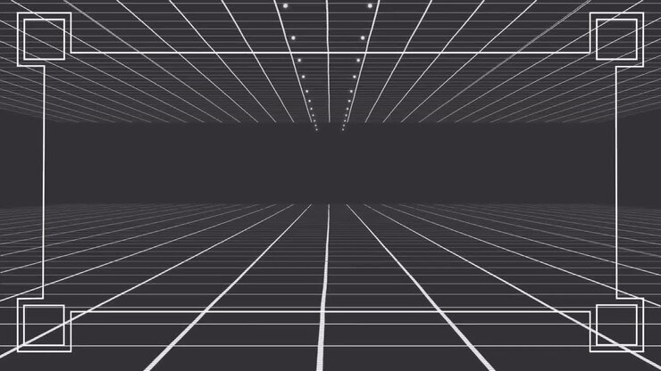 Animation af hvid ramme og linjer med plads til tekst på sort baggrund.