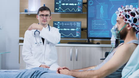 doctor using futuristic technology for brain research in a clinic