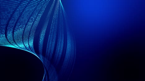 4k círculo de fondo abstracto de partículas de brillo forman líneas, superficies como paisaje futurista en el ciberespacio o holograma. tema de ciencia ficción de microworld, nanotecnología o espacio cósmico. espiral azul 3
