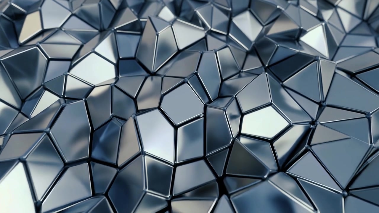 Abstract Metallic Geometric Surface with Moving Polygonal Shapes