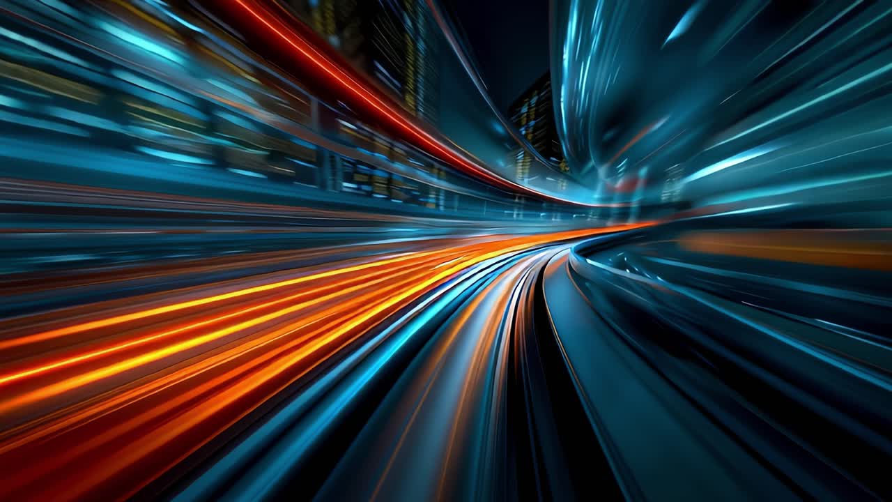 Dynamic Light Trails in a Futuristic City Tunnel