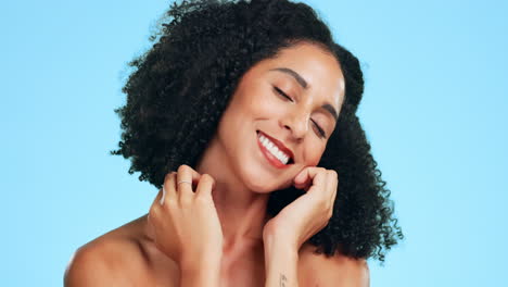 hands on face, beauty and woman with smile