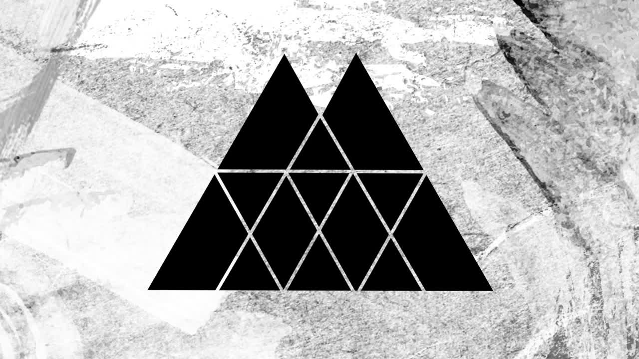 색 배경에 검은 삼각형과 디지털 터널의 애니메이션