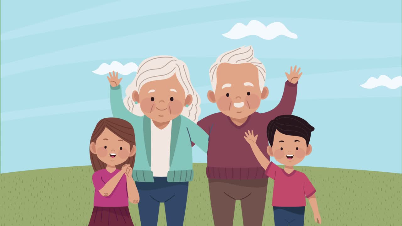 grand parents couple with kids