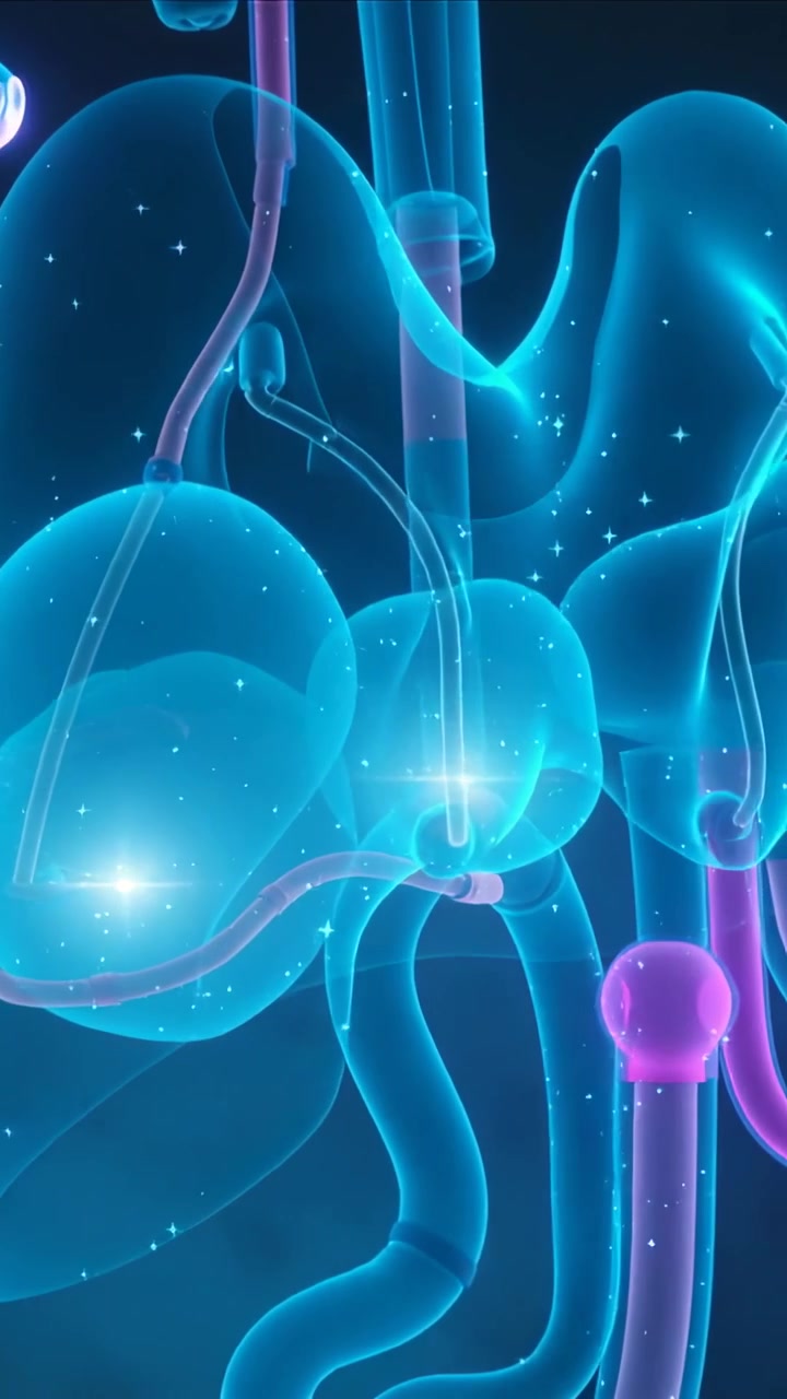 Vertical video: Panning camera revealing pelvis in 3D medical view, showing magenta node for study