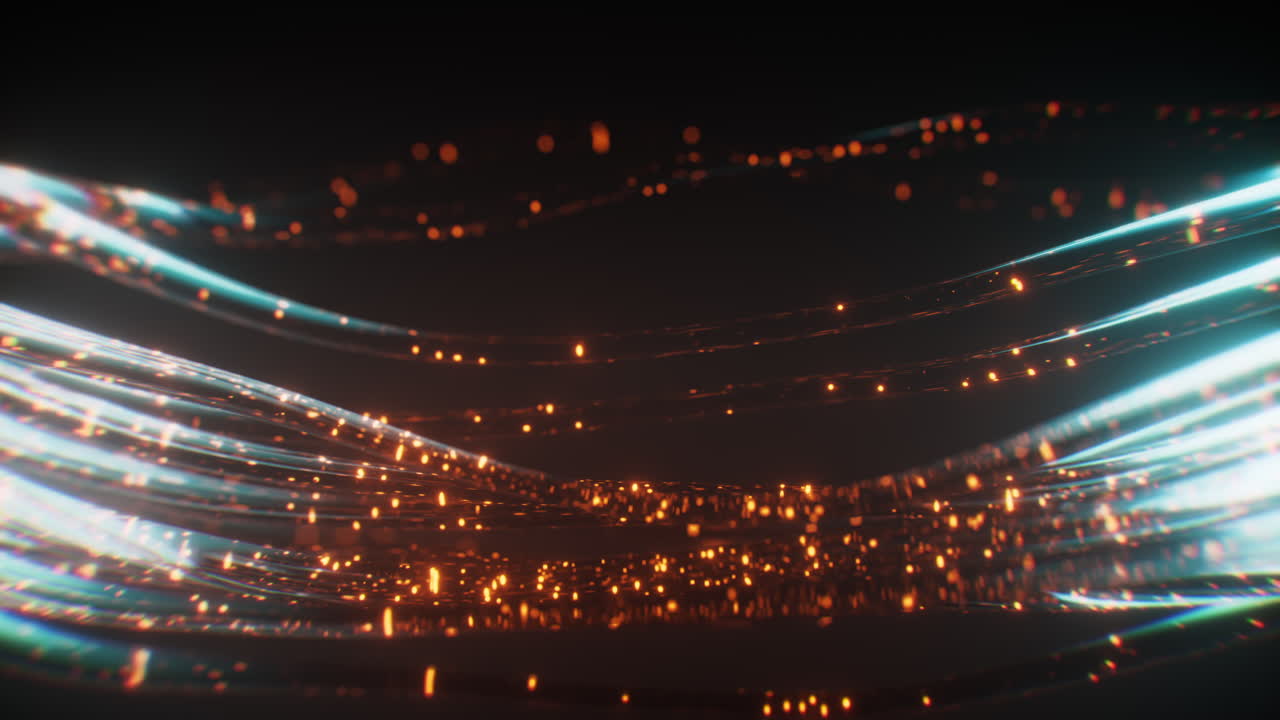 Glowing golden neon curve lines background, 3d rendering