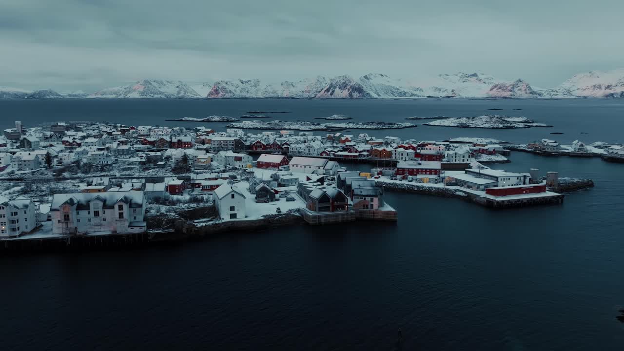 로포텐 섬의 공중 풍경 - 겨울의 아름다운 풍경
