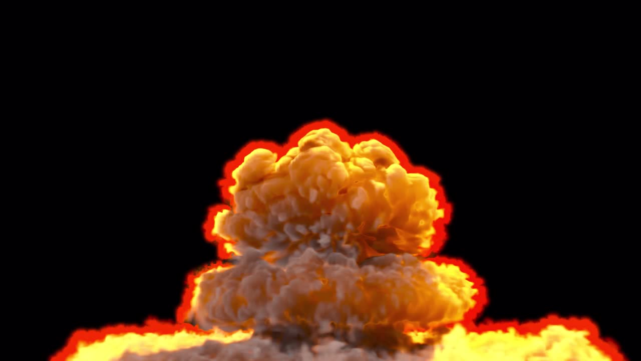 Massive fire nuclear atom explosion on transparent background