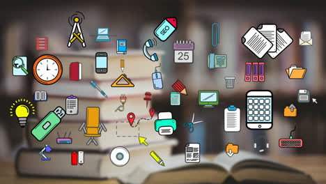 iconos y libros coloridos