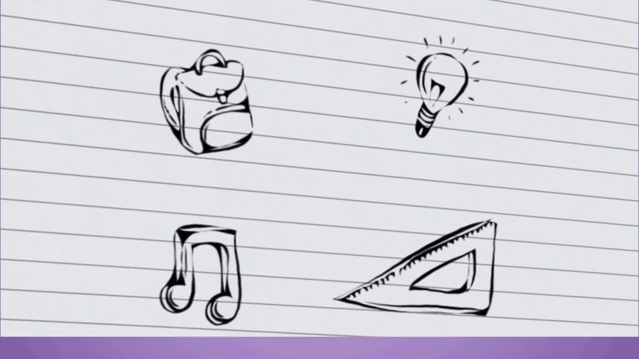 Animation of school items icons on white background