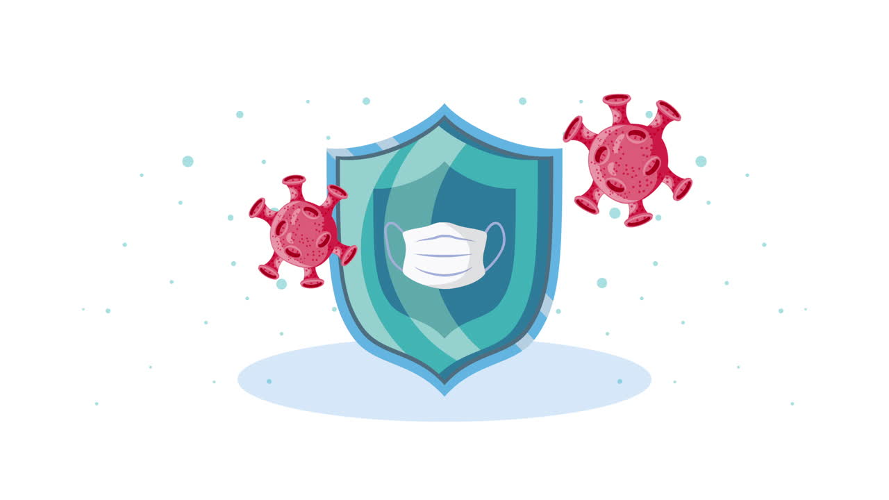 partículas pandémicas de covid-19 con animación de escudo