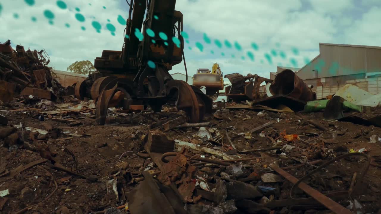 자동차 쓰레기 매장 위의 금융 그래프의 애니메이션