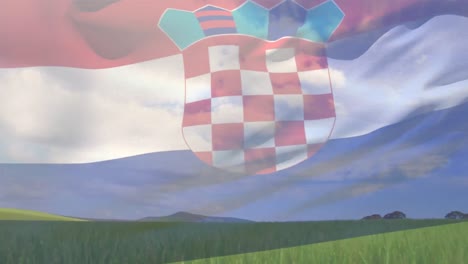 Composición-Digital-De-Ondear-La-Bandera-De-Croacia-Contra-La-Vista-Del-Paisaje-De-Campo-Agrícola