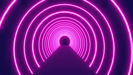 moviéndose a través de un túnel de arcos de neón rosados concétricos pulsando sobre un fondo negro