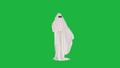 ghost promoting black friday sale on green screen