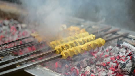 assorted food grilling on barbecue