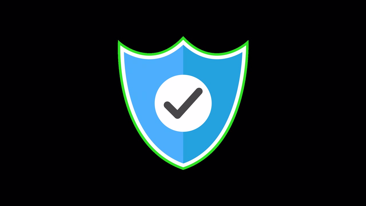 Animated Security Shield Icon with Checkmark on Black Background