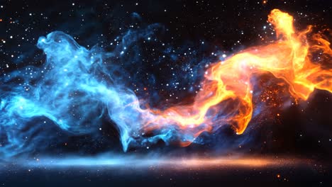 a blue and orange flame is shown in the sky. the blue and orange colors are contrasting and create a sense of movement and energy. the image evokes a feeling of excitement and wonder