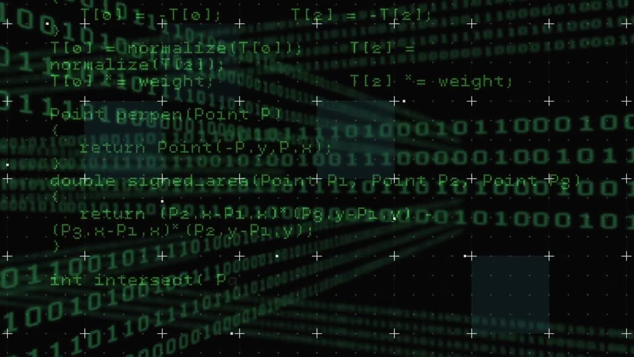 Animation of binary coding numbers changing over data processing in background