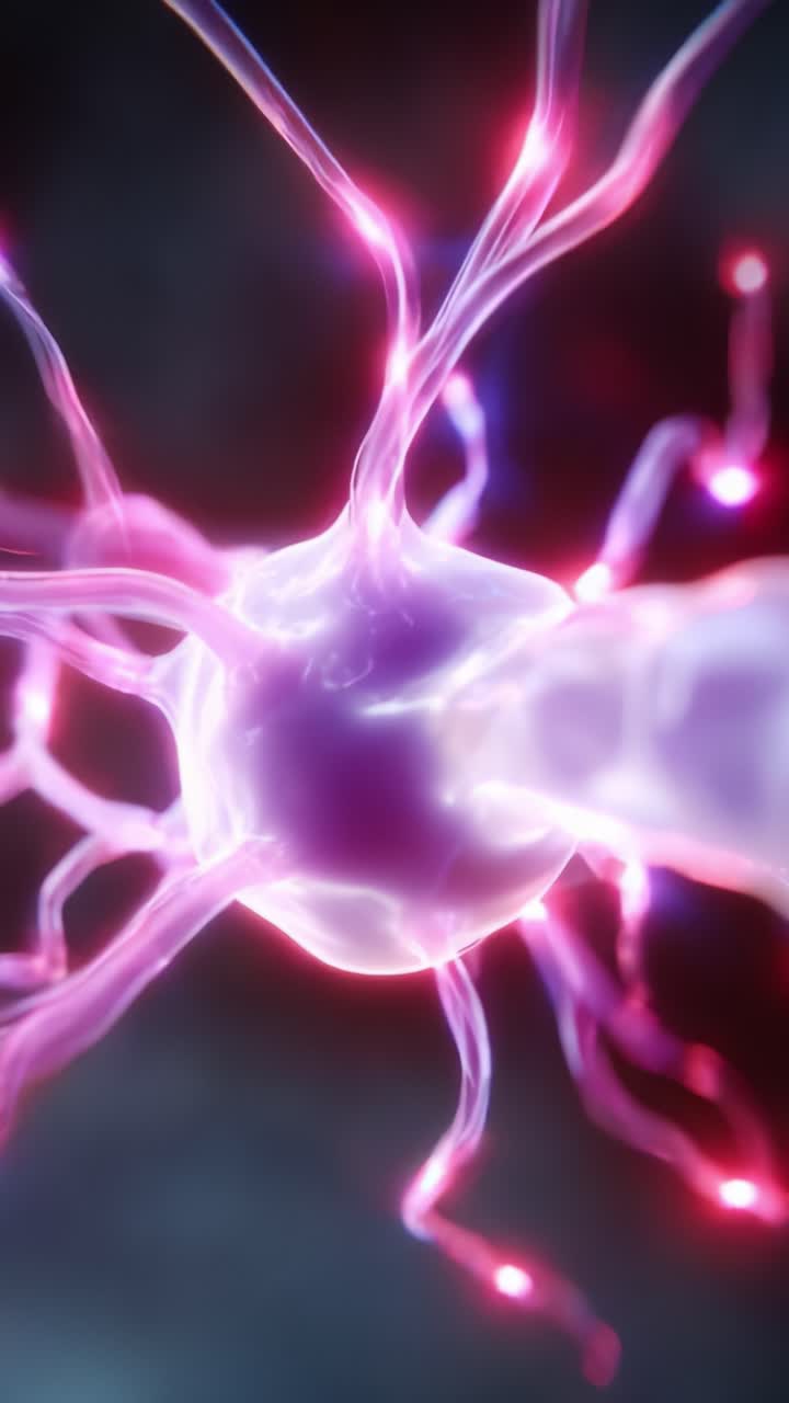Close-up Visualization of a Neuron with Radiating Dendrites and Vibrant Electromagnetic Activity, Illustrating Neurotransmission and Brain Functionality