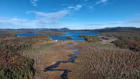 scenery of coastal protected wetlands with autumn forest islands