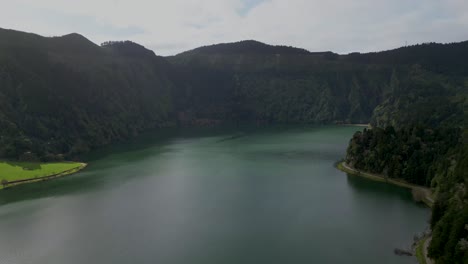 aerial forward view of a magnificent river with its lush coast