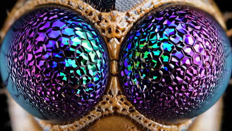 macro close-up of an insect's iridescent compound eyes
