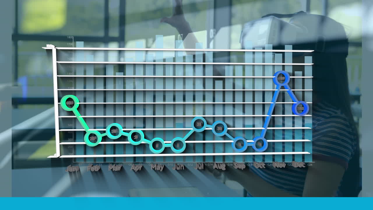 animación de gráficos financieros sobre mujer afroamericana en auriculares vr