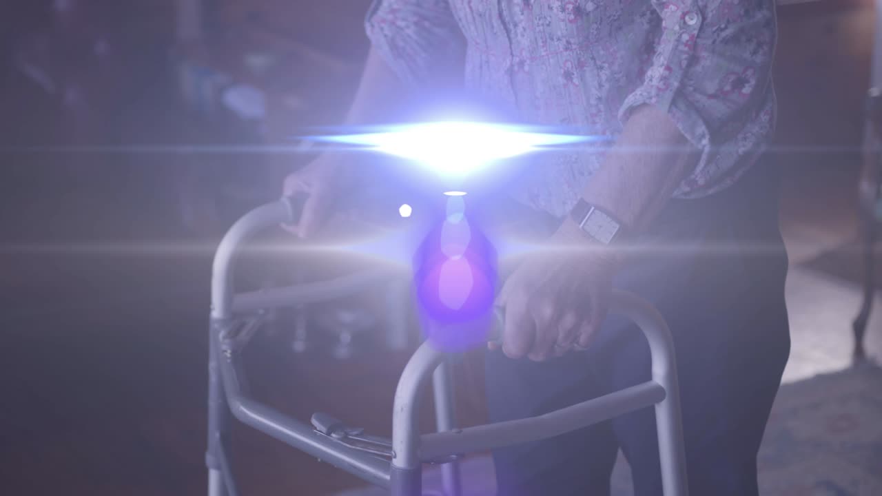 걸어다니는 프레임을 사용하는 중간 부분을 가로지르는 빛의 애니메이션