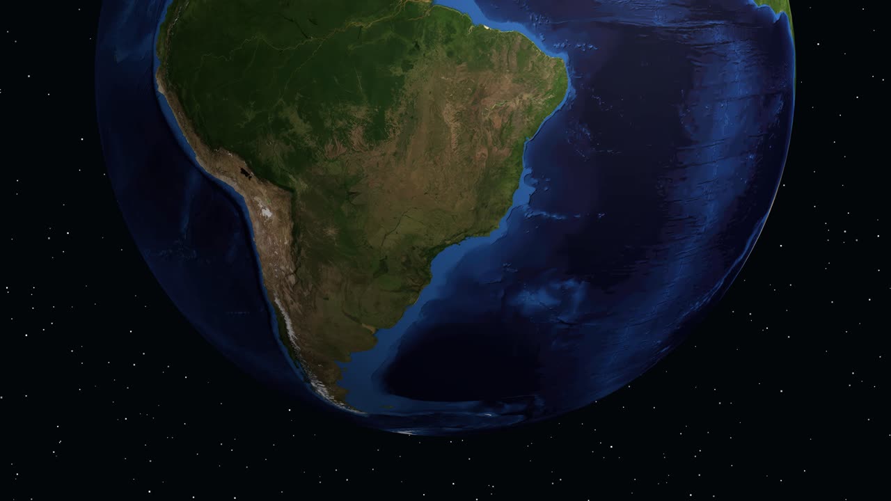 Un globo rotante ingrandisce il Sud America, evidenziando Cordoba, Argentina, con un segnaposto.