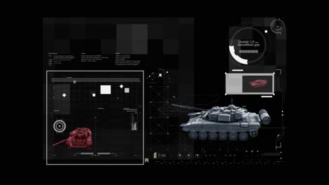 estructura de tanque holográfica en la pantalla de interfaz de hud con elementos infográficos complejos