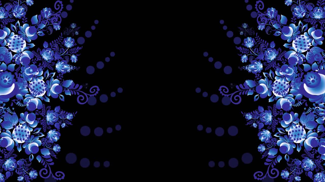 Patrón floral azul sobre un fondo negro