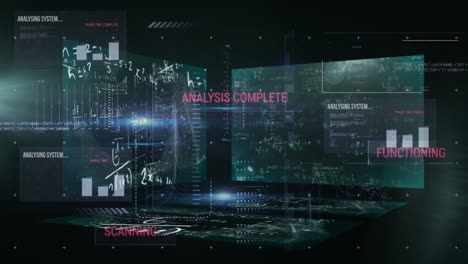 animación de ecuaciones matemáticas sobre el procesamiento de datos en fondo negro.