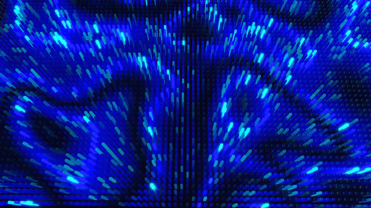 las ondas corren a través de píxeles. 3d abstracto fondo en bucle rendimiento moderno, muchos bloques grises forman pared o pantalla y se encienden patrón. bombillas comienzan a brillar azul formando patrón como guirnalda abstracta