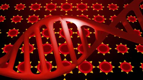 animation of dna over red cells on red background