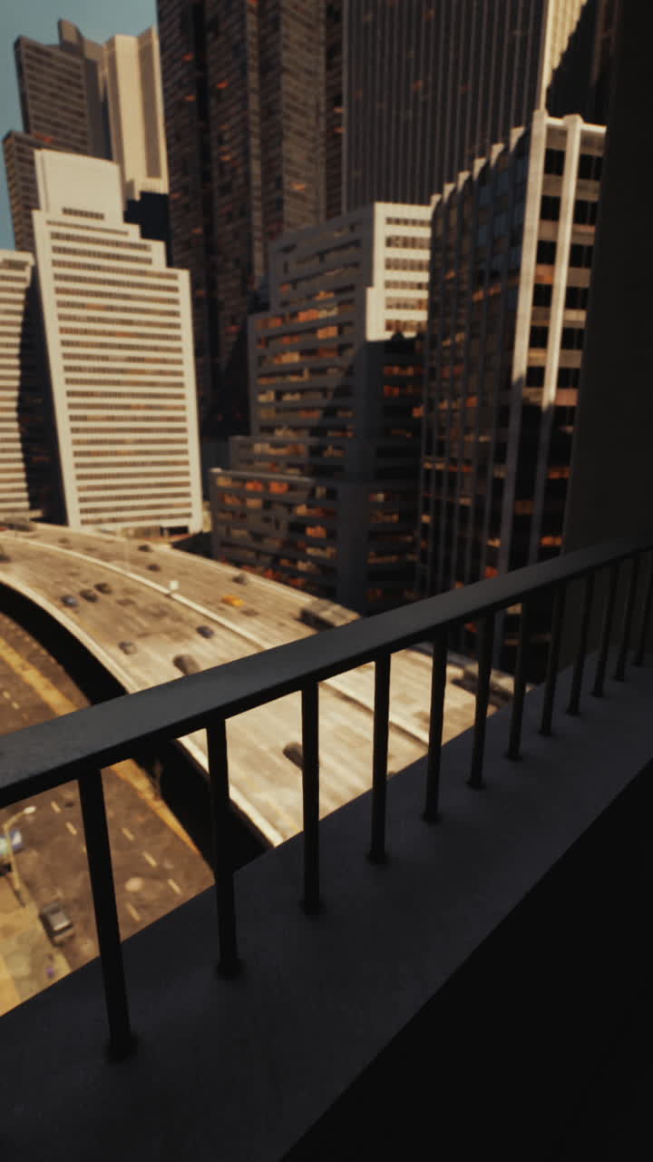 una vista de una ciudad ocupada desde un balcón