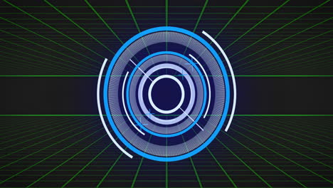 futuristic circular interface animation over grid background