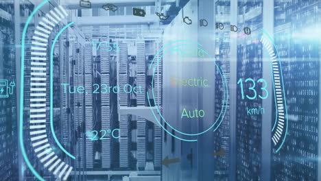 Animation of electric car charge digital data processing over computer servers