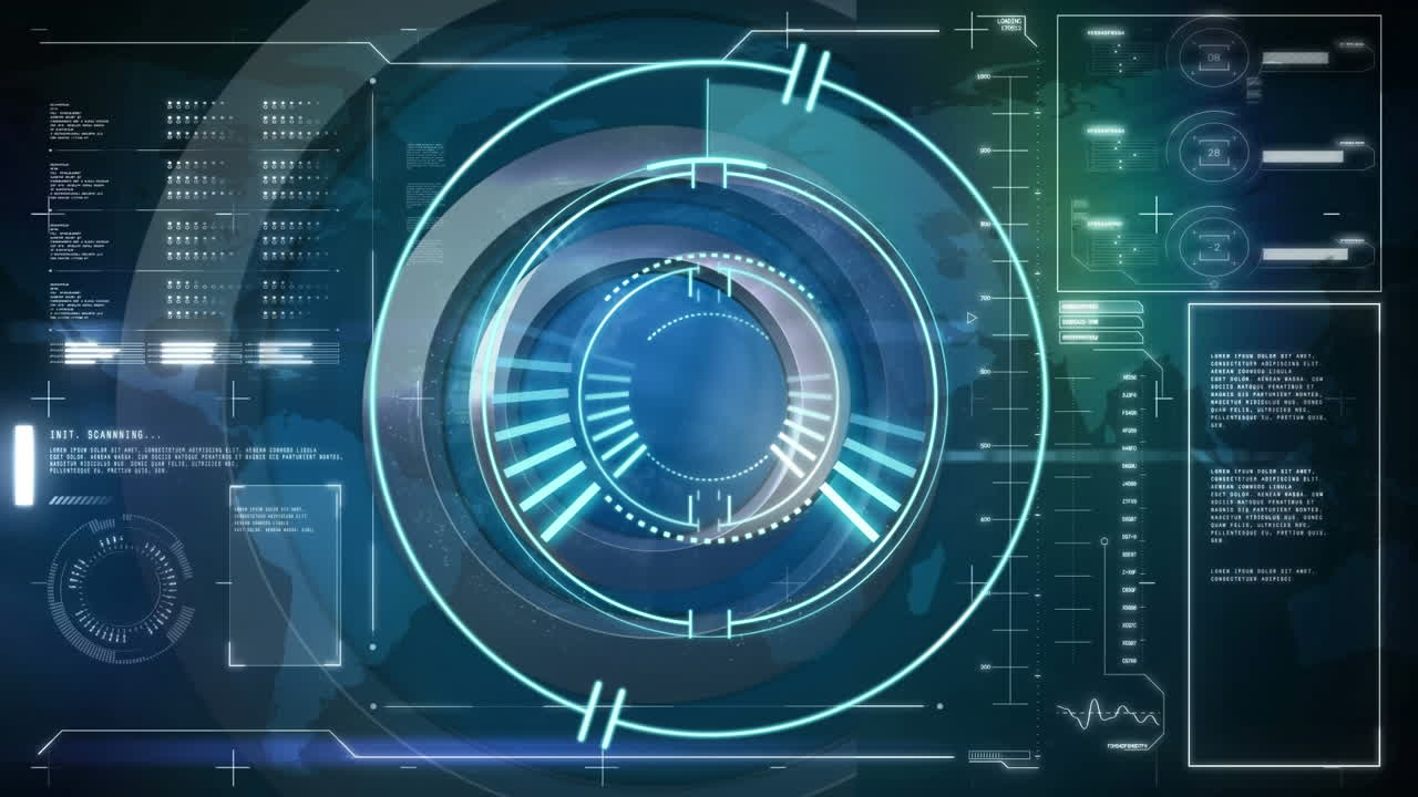 Animation of scan scope over digital interface on dark background