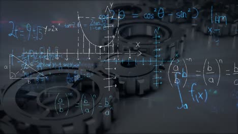 Mathematical equations over animate gears.