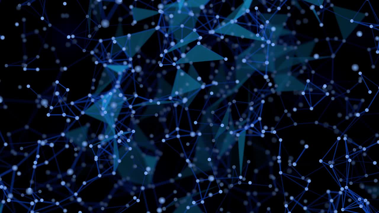 animación de bucle de cadena de bloques de líneas de plexo y partículas de puntos