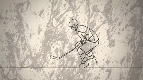 animation of drawing of male hockey player and shapes on white background