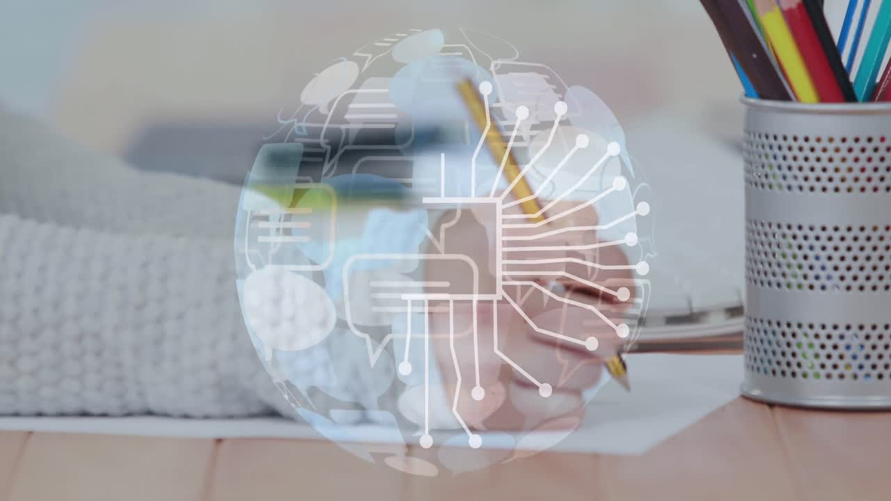 아시아 여성과 지구상의 ai 데이터 처리의 애니메이션