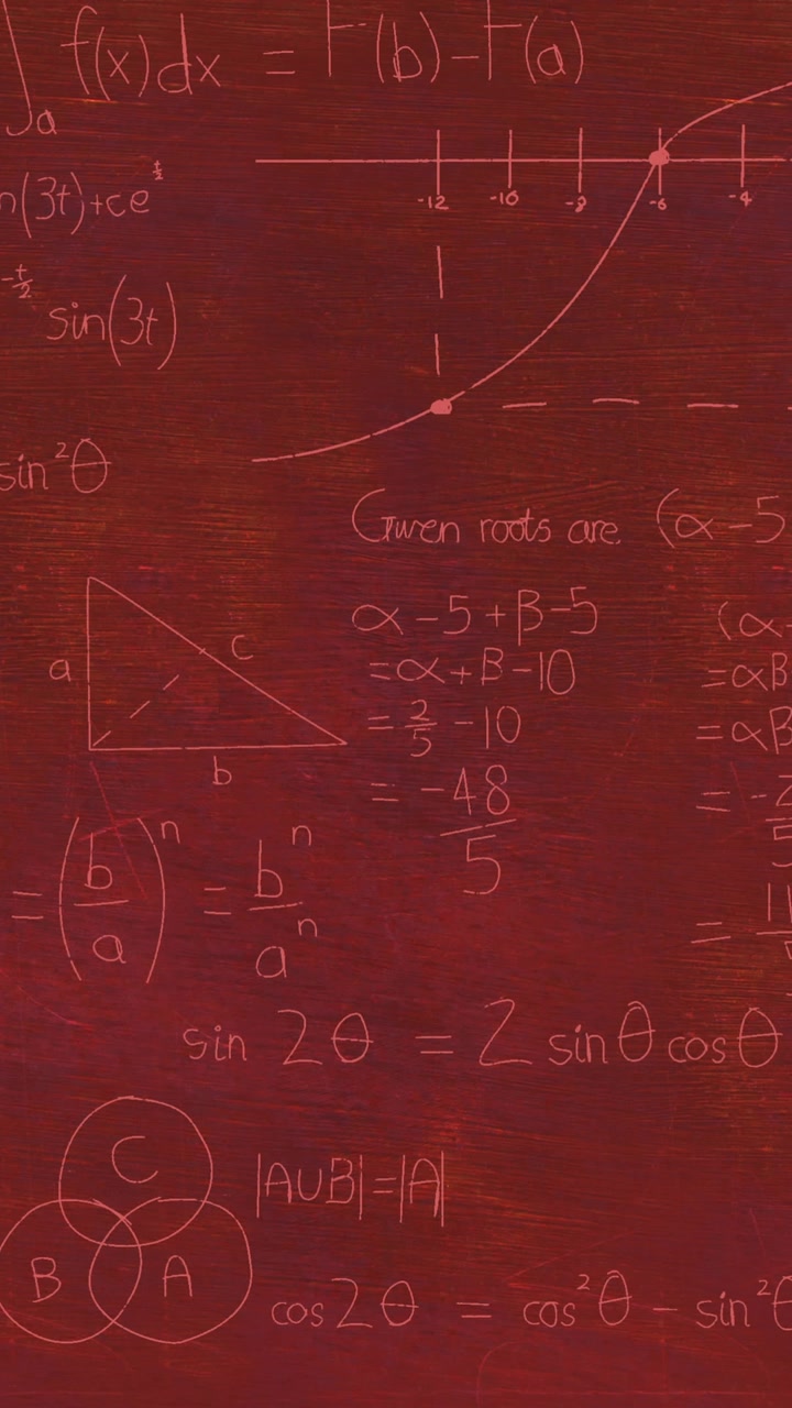 Animazione di equazioni matematiche su sfondo rosso