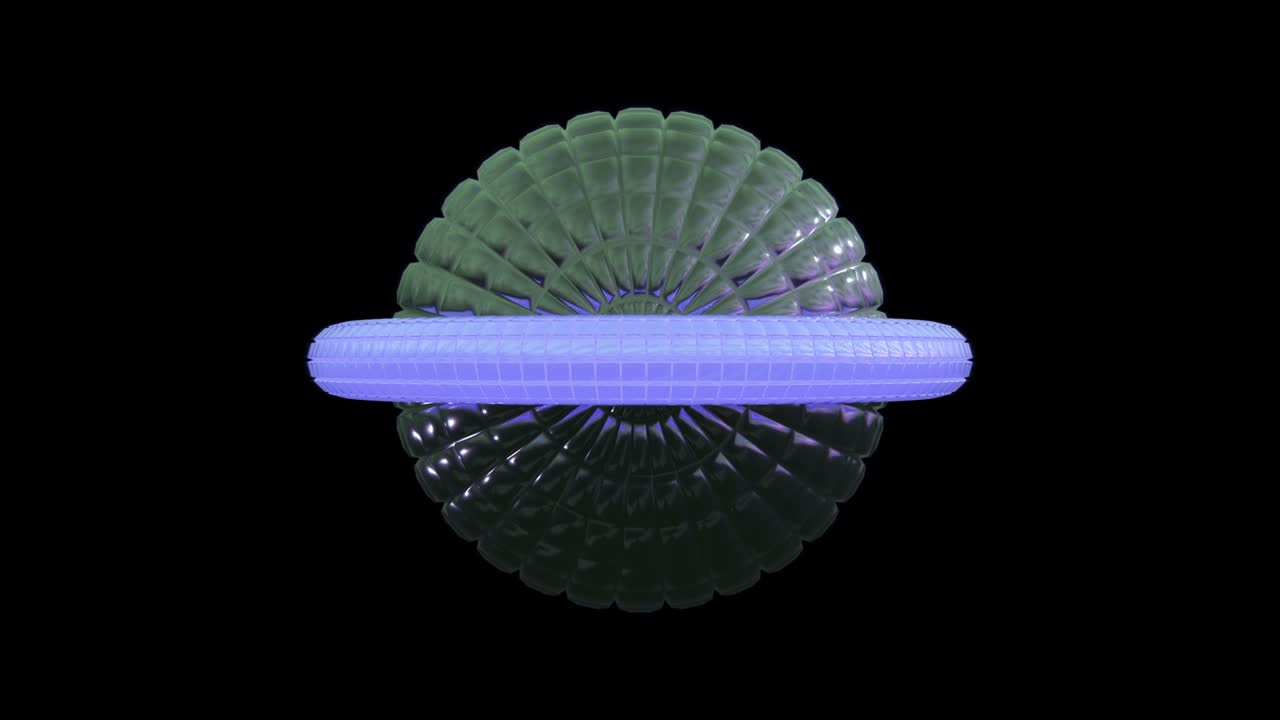 вращение футуристического геометрического шара, построенного из квадратов с альфа-каналом. неоновая орбита, движущаяся вокруг сферы. бесшовный рисунок.