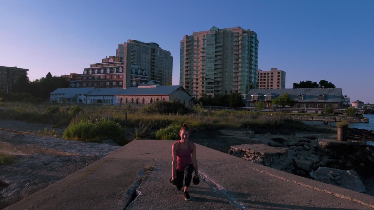 aerial women doing  outdoor fitness during summer