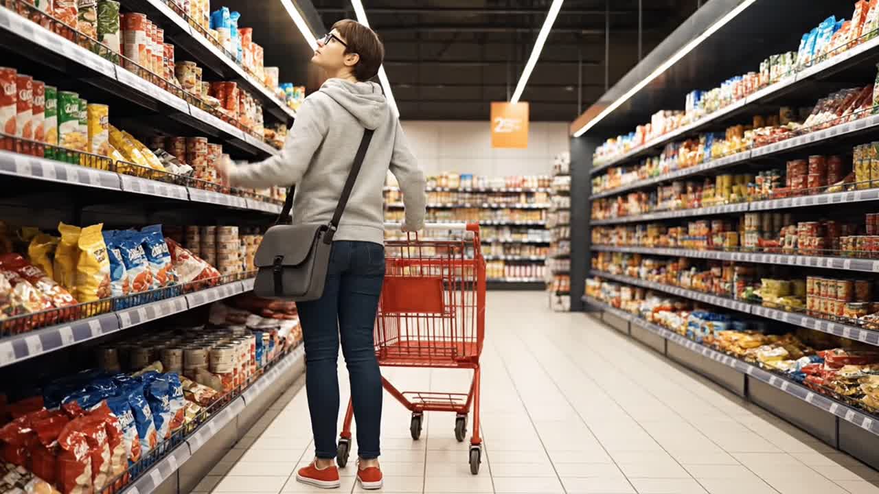 Young woman buying food in the supermarket