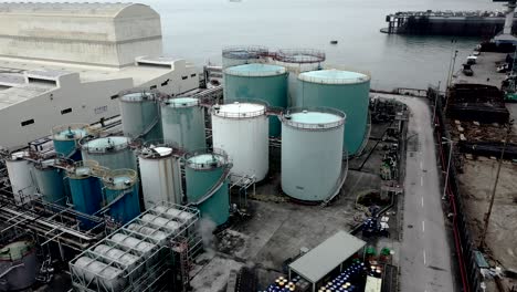 oil storage tank in the port in tsing yi, hong kong