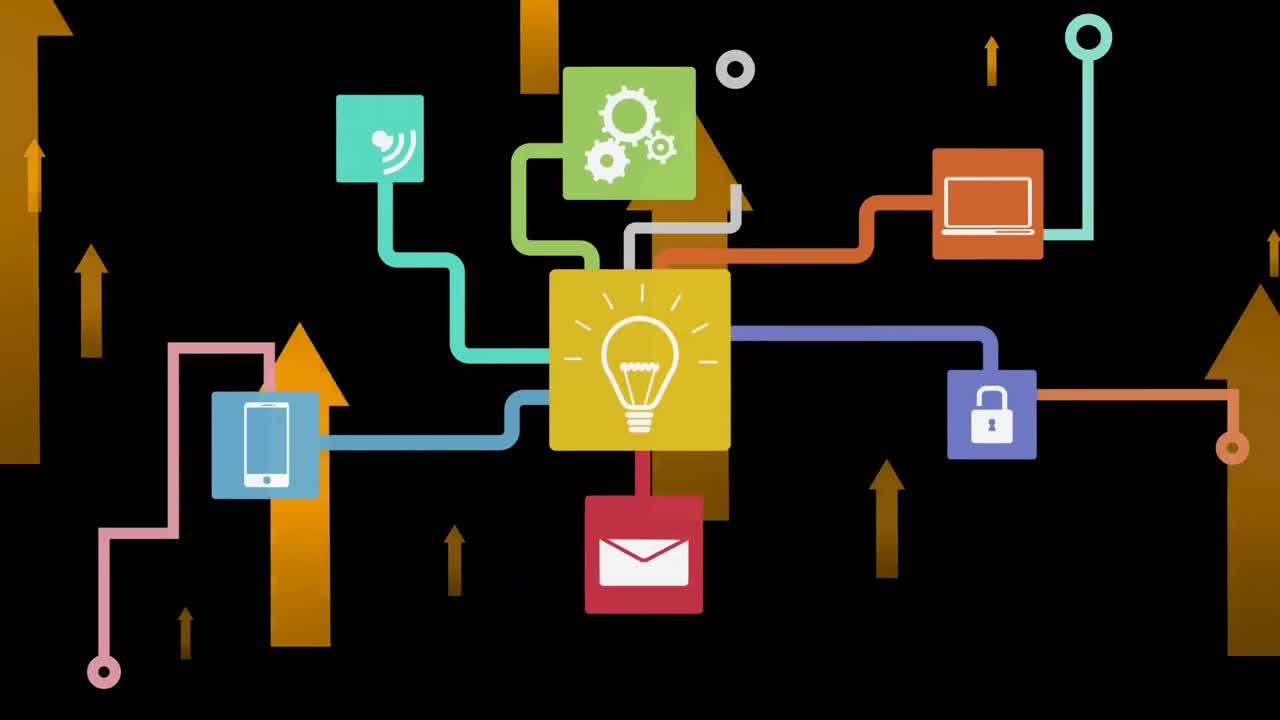 Animation of network of connections with digital icons