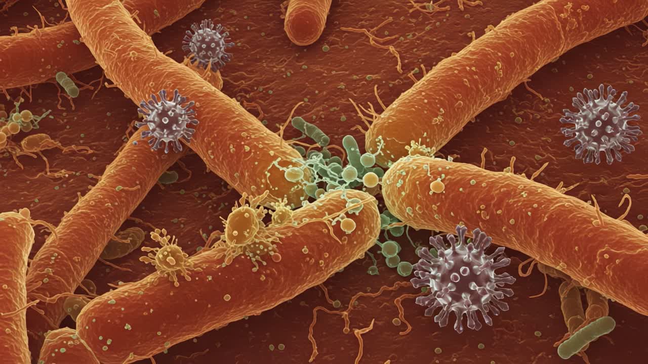 Microscopic Interaction of Bacteria and Viruses: A Stunning Visual Representation of Microbial Life and Their Complex Relationships in a Cellular Environment